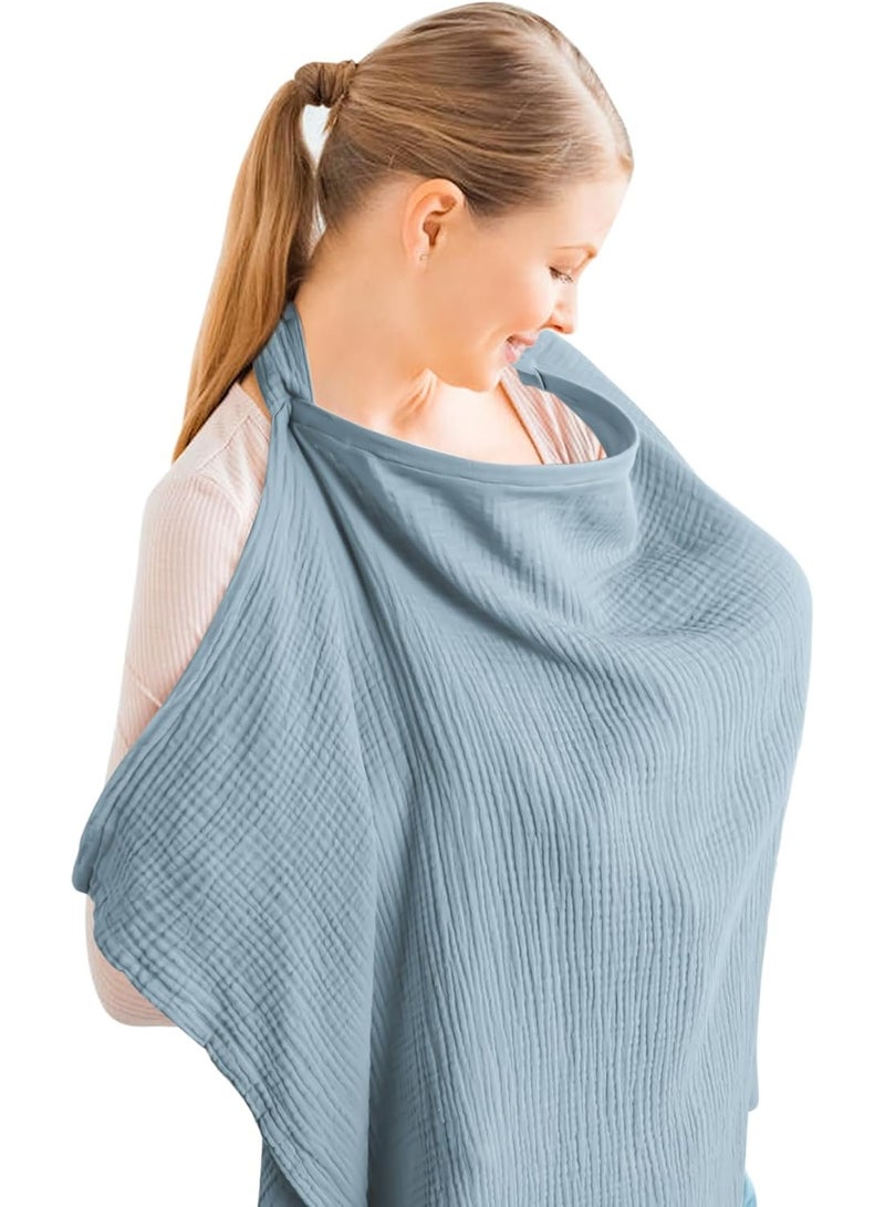 Breastfeeding care cover - 360° all-round breastfeeding care shawl, specially designed for new mothers. It is a lightweight and soft cotton breastfeeding scarf-style wrap that can adjust the neckline. It is breathable and privacy-friendly, suitable for wearing during breastfeeding. (Blue) - Image 1
